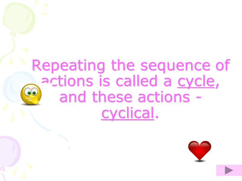 Repeating the sequence of actions is called a cycle, and these actions - cyclical.